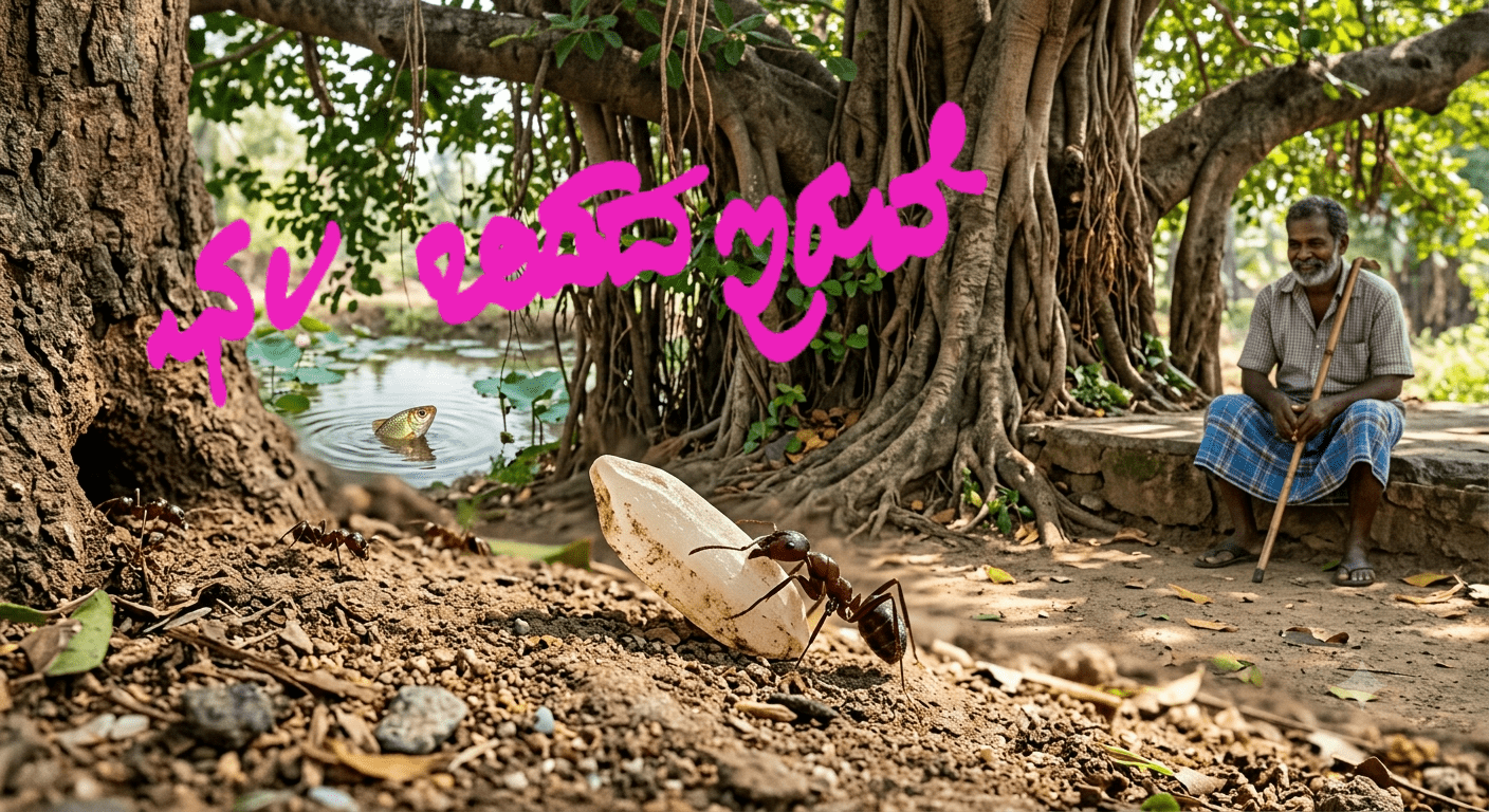 ## ಛಲ ಬಿಡದ ಇರುವೆ (ಮುಂದುವರಿಕೆ) ಚಿಂಕಿ ಇರುವೆಯ ಯಶಸ್ಸಿನ ಸುದ್ದಿ ಕೆಲವೇ ದಿನಗಳಲ್ಲಿ ಇಡೀ ಕಾಡಿಗೆ ಹರಡಿತು. ಒಂದು ಚಿಕ್ಕ ಇರುವೆ ತನ್ನ ಛಲ ಮತ್ತು ಪರಿಶ್ರಮದಿಂದ ಎಲ್ಲರ ಮನಸ್ಸನ್ನು ಗೆದ್ದಿತ್ತು. ಇನ್ನು ಮುಂದೆ ಯಾವ ಇರುವೆಯೂ ಯಾವುದೇ ಕೆಲಸವನ್ನು "ಇದು ಸಾಧ್ಯವಿಲ್ಲ" ಎಂದು ಹೇಳುತ್ತಿರಲಿಲ್ಲ. ಒಂದು ದಿನ ಭಾರೀ ಮೋಡಗಳು ಕವಿದವು. ಗಾಳಿ ಬಿರುಸಾಗಿ ಬೀಸತೊಡಗಿತು. ಸ್ವಲ್ಪ ಸಮಯದಲ್ಲೇ ಮಳೆ ಸುರಿಯತೊಡಗಿತು. ಕೆರೆಯ ನೀರು ತುಂಬಿ ಹರಿಯಲು ಆರಂಭಿಸಿತು. ಆಲದ ಮರದ ಸುತ್ತಮುತ್ತ ನೀರು ತುಂಬಿ ಇರುವೆಗಳ ಗೂಡಿನತ್ತ ಹರಿಯತೊಡಗಿತು. "ಎಲ್ಲರೂ ಎಚ್ಚರ! ನೀರು ನಮ್ಮ ಗೂಡಿನೊಳಗೆ ಬರುತ್ತಿದೆ!" ಎಂದು ಇರುವೆಗಳ ನಾಯಕ ಕೂಗಿದ. ಎಲ್ಲ ಇರುವೆಗಳು ತಮ್ಮ ಮೊಟ್ಟೆಗಳು ಮತ್ತು ಆಹಾರವನ್ನು ರಕ್ಷಿಸಲು ಓಡಿದವು. ಕೆಲವರು ಗಾಬರಿಗೊಂಡರು. ಕೆಲವರು ಅಳಲು ಆರಂಭಿಸಿದರು. ಆದರೆ ಚಿಂಕಿ ಮಾತ್ರ ಶಾಂತವಾಗಿತ್ತು. "ಭಯಪಡಬೇಡಿ. ಎಲ್ಲರೂ ಒಟ್ಟಾಗಿ ಕೆಲಸ ಮಾಡಿದರೆ ನಾವು ಈ ಸಂಕಷ್ಟದಿಂದ ಹೊರಬರಬಹುದು," ಎಂದು ಅದು ಎಲ್ಲರಿಗೂ ಧೈರ್ಯ ತುಂಬಿತು. ಚಿಂಕಿಯ ಸಲಹೆಯಂತೆ ಕೆಲವು ಇರುವೆಗಳು ಸಣ್ಣ ಕಡ್ಡಿಗಳನ್ನು ತರಲು ಹೊರಟವು. ಕೆಲವು ಒಣ ಎಲೆಗಳನ್ನು ತಂದವು. ಇನ್ನೂ ಕೆಲವು ಆಹಾರವನ್ನು ಸುರಕ್ಷಿತ ಸ್ಥಳಕ್ಕೆ ಸಾಗಿಸಿದವು. ಅದೇ ಸಮಯದಲ್ಲಿ ಕೆರೆಯಲ್ಲಿದ್ದ ಮೀನಾಕ್ಷಿ ಮೀನು ಈ ದೃಶ್ಯವನ್ನು ನೋಡಿತು. "ಚಿಂಕಿ, ನೀರಿನ ಹರಿವು ಇನ್ನೂ ಹೆಚ್ಚಾಗುತ್ತಿದೆ. ಬೇಗ ಕೆಲಸ ಮುಗಿಸಿ," ಎಂದು ಅದು ಕೂಗಿತು. ಇದನ್ನು ಕೇಳಿದ ಚಿಂಕಿ ಎಲ್ಲರ ಕೆಲಸವನ್ನು ಇನ್ನಷ್ಟು ವೇಗಗೊಳಿಸಿತು. ಅಷ್ಟರಲ್ಲಿ ಅದೇ ರೈತ ಅಲ್ಲಿಗೆ ಬಂದನು. ಮಳೆಯಿಂದ ತನ್ನ ಹೊಲವನ್ನು ನೋಡಲು ಬಂದಿದ್ದ ಅವನು ಇರುವೆಗಳ ಕಷ್ಟವನ್ನು ಗಮನಿಸಿದ. "ಇಷ್ಟು ಚಿಕ್ಕ ಜೀವಿಗಳು ತಮ್ಮ ಕುಟುಂಬವನ್ನು ಉಳಿಸಿಕೊಳ್ಳಲು ಎಷ್ಟು ಶ್ರಮಪಡುತ್ತಿವೆ!" ಎಂದು ಆತ ಅಚ್ಚರಿಯಿಂದ ಹೇಳಿಕೊಂಡ. ಅವನು ಹತ್ತಿರದಲ್ಲಿದ್ದ ದೊಡ್ಡ ಮರದ ಕೊಂಬೆಯನ್ನು ತೆಗೆದು ನೀರಿನ ಹರಿವಿನ ದಿಕ್ಕನ್ನು ಬದಲಾಯಿಸಿದ. ನೀರು ಇರುವೆಗಳ ಗೂಡಿನ ಕಡೆಗೆ ಹರಿಯದೆ ಬೇರೆ ದಾರಿಯಲ್ಲಿ ಹರಿಯತೊಡಗಿತು. "ಧನ್ಯವಾದಗಳು!" ಎಂದು ಚಿಂಕಿ ತನ್ನ ಮನಸ್ಸಿನಲ್ಲಿ ಮನುಷ್ಯನಿಗೆ ಕೃತಜ್ಞತೆ ಸಲ್ಲಿಸಿತು. ಕೆಲವೇ ಗಂಟೆಗಳಲ್ಲಿ ಮಳೆ ಕಡಿಮೆಯಾಯಿತು. ಇರುವೆಗಳ ಗೂಡು ಉಳಿದುಕೊಂಡಿತು. ಎಲ್ಲರೂ ಸಂತೋಷದಿಂದ ಚಿಂಕಿಯನ್ನು ಸುತ್ತುವರೆದರು. "ನೀನು ಧೈರ್ಯ ಕಳೆದುಕೊಂಡಿದ್ದರೆ ಇಂದು ನಮ್ಮ ಗೂಡು ಉಳಿಯುತ್ತಿರಲಿಲ್ಲ," ಎಂದು ನಾಯಕ ಇರುವೆ ಹೇಳಿತು. ಚಿಂಕಿ ನಗುತ್ತಾ ಹೇಳಿತು, "ಇದು ನನ್ನೊಬ್ಬಳ ಗೆಲುವಲ್ಲ. ನಾವು ಎಲ್ಲರೂ ಒಂದಾಗಿ ಕೆಲಸ ಮಾಡಿದದ್ದರಿಂದ ಈ ಯಶಸ್ಸು ಸಾಧ್ಯವಾಯಿತು." ಆ ಮಾತು ಕೇಳಿದ ರೈತನು ತನ್ನ ಮಕ್ಕಳಿಗೆ ಹೇಳಿದ: "ನೋಡಿ ಮಕ್ಕಳೇ, ಜೀವನದಲ್ಲಿ ಪರಿಶ್ರಮ ಮಾತ್ರ ಸಾಕಾಗುವುದಿಲ್ಲ. ಛಲ, ಧೈರ್ಯ ಮತ್ತು ಒಗ್ಗಟ್ಟೂ ಅಷ್ಟೇ ಮುಖ್ಯ." ಮೀನಾಕ್ಷಿ ಮೀನು ಸಹ ತನ್ನ ಮರಿಗಳಿಗೆ ಹೇಳಿತು: "ಯಾರೂ ಚಿಕ್ಕವರು ಅಲ್ಲ. ಒಳ್ಳೆಯ ಮನಸ್ಸು ಮತ್ತು ನಿರಂತರ ಪ್ರಯತ್ನ ಇರುವವನೇ ನಿಜವಾದ ದೊಡ್ಡವನು." ಆ ದಿನದಿಂದ ಆ ಕಾಡಿನ ಎಲ್ಲಾ ಪ್ರಾಣಿಗಳು ಚಿಂಕಿ ಇರುವೆಯನ್ನು ಗೌರವದಿಂದ ನೋಡತೊಡಗಿದವು. ಯಾರಾದರೂ ನಿರಾಶರಾದರೆ, "ಚಿಂಕಿಯಂತೆ ಛಲ ಬಿಡಬೇಡ" ಎಂದು ಒಬ್ಬರಿಗೊಬ್ಬರು ಹೇಳುತ್ತಿದ್ದರು. ಚಿಂಕಿ ತನ್ನ ಜೀವನದ ಕೊನೆಯವರೆಗೂ ಪರಿಶ್ರಮವನ್ನು ಬಿಡಲಿಲ್ಲ. ಪ್ರತಿಯೊಂದು ಹೊಸ ಇರುವೆಗೆ ಅದು ಒಂದೇ ಪಾಠವನ್ನು ಕಲಿಸುತ್ತಿತ್ತು